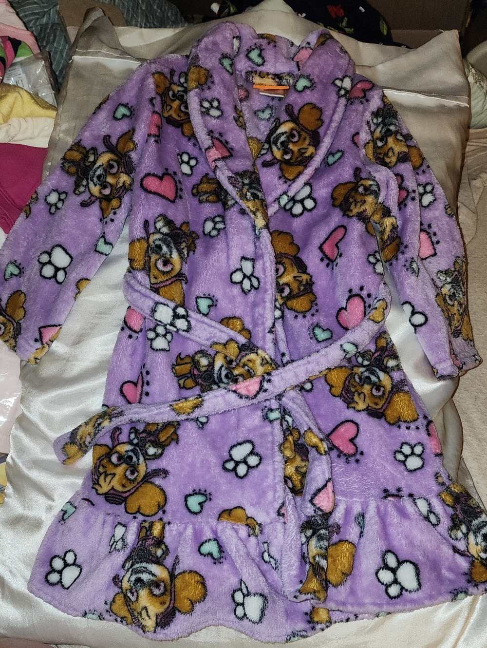4T Kids Plush Purple Paw Patrol Skye Character Robe with Hearts and Paw Prints